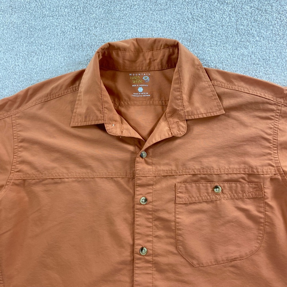 Mountain Hardwear Shirt Mens Medium Orange Short Sleeve Hiking Button Up OM1327